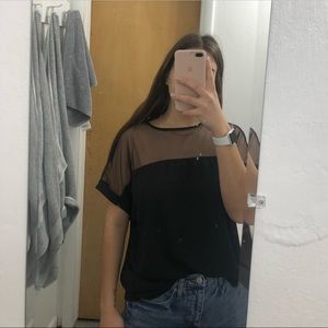 Black Sheer Shoulder Short Sleeve Top